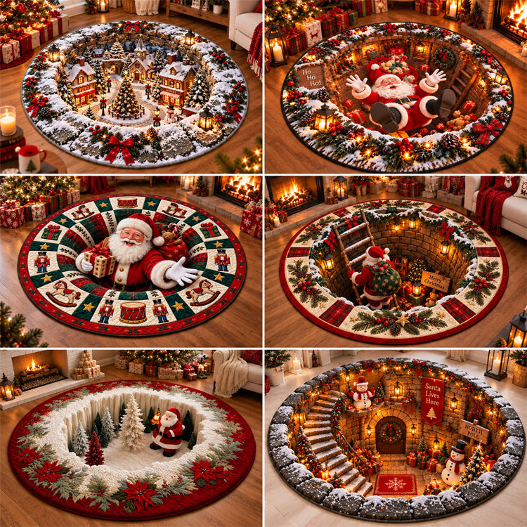 New 3D Christmas Illusion Round Rug – Fun Holiday Accent Floor Mat
