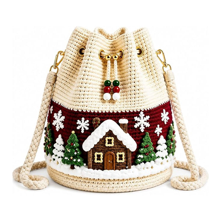 3D Christmas Crochet Bucket Bag