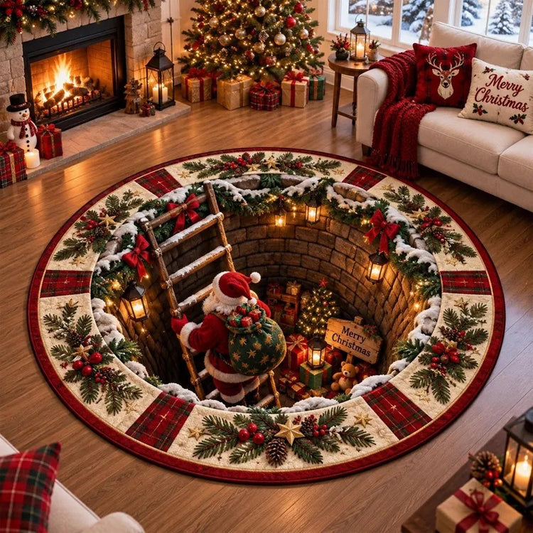 New 3D Christmas Illusion Round Rug – Fun Holiday Accent Floor Mat
