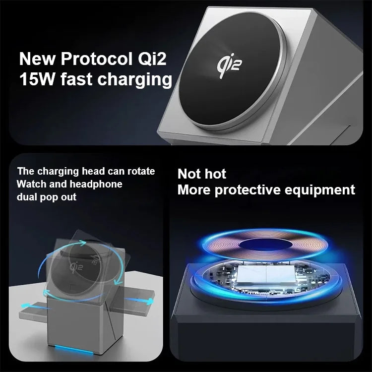 3-in-1 Magnetic Wireless Charging Stand for iPhone, Apple Watch & AirPods
