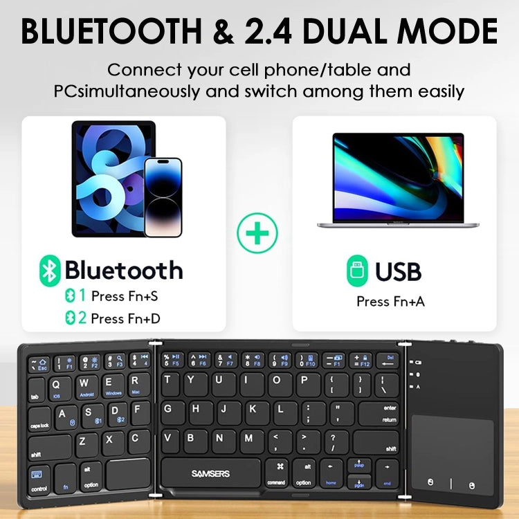 Tri-Fold Bluetooth Keyboard with Touchpad — Full Typing Anywhere