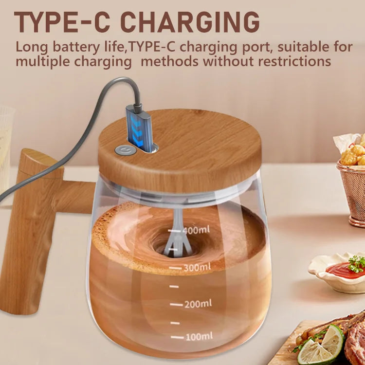 Premium Wood-Grain Self-Stirring Mug