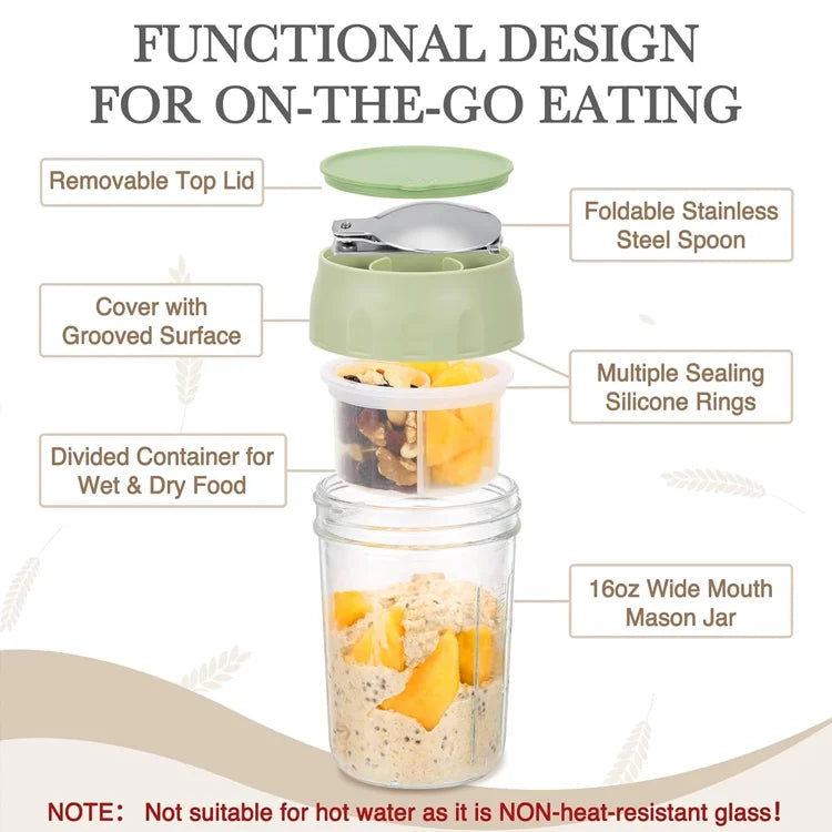 Overnight Oats Containers with Lids & Spoons