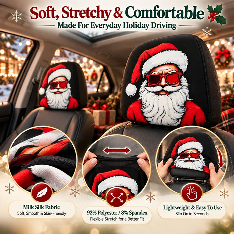 Christmas Car Headrest Cover – Stretch-Fit Holiday Seat Decor