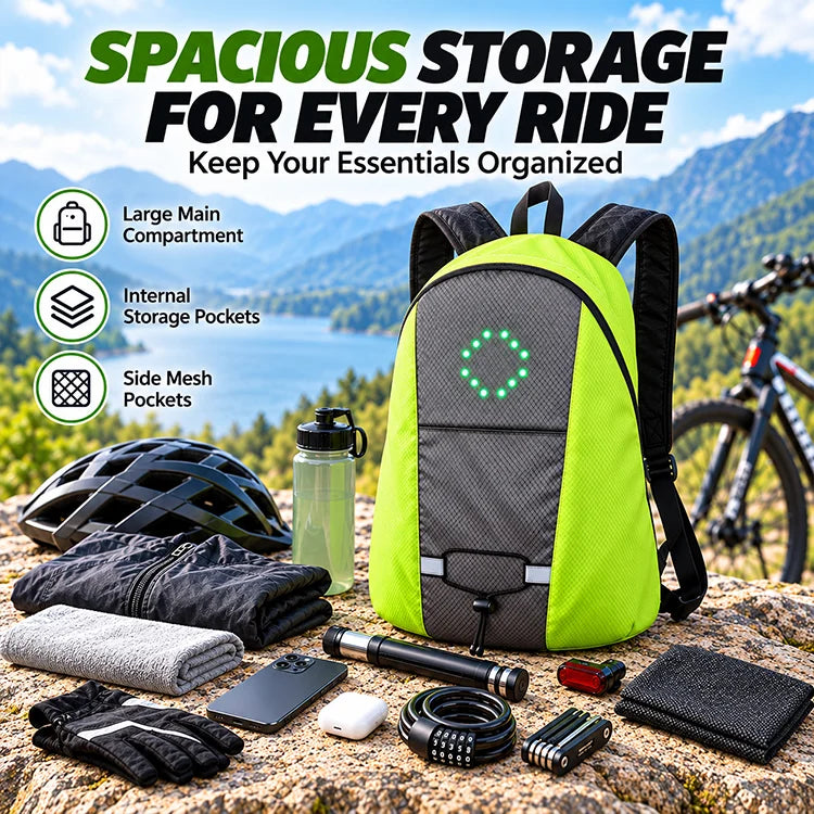 15.7" LED Turn Signal Cycling Backpack – Wireless Remote Safety Signal Bag