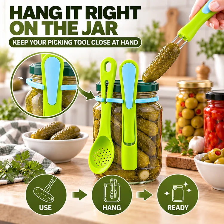 2-Piece Pickle & Olive Grabber Set – Jar-Hanging Spoon & Fork Tools
