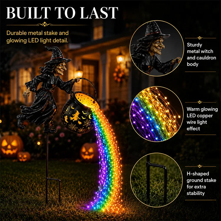 Flying Witch Cauldron Halloween Garden Light