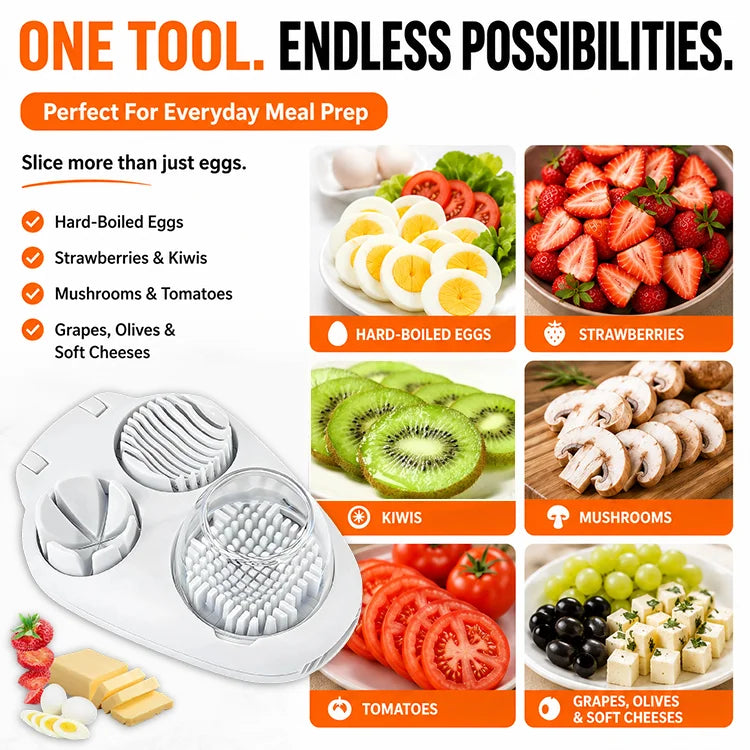 3-in-1 Egg Slicer & Food Cutter – Compact Stainless Steel Kitchen Tool