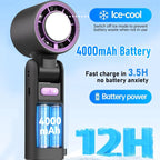 Portable Handheld Fan with LED Light — Strong Wind & Foldable Design