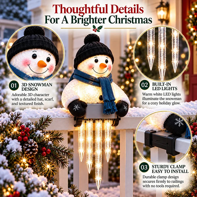 Lighted Snowman Icicle Railing Decor