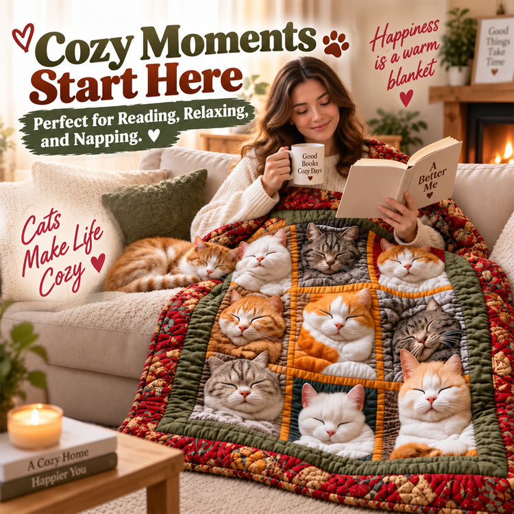 Nine-Panel Sleeping Cats Reversible Flannel Throw
