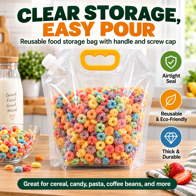 Reusable Airtight Dry Food Storage Bag – Stand-Up Easy-Pour Pantry Container