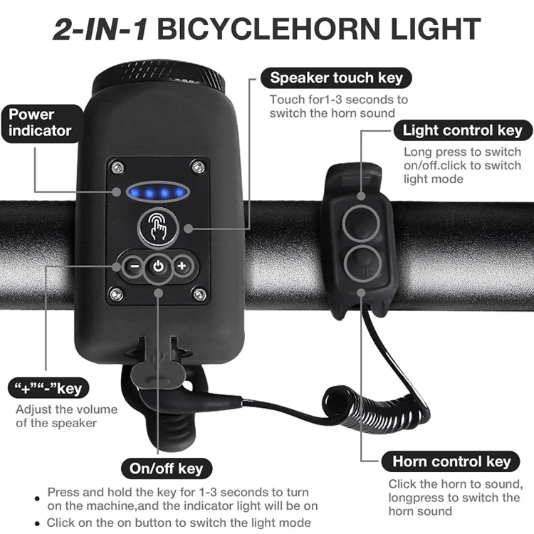 Rechargeable 2-in-1 Bike Light & 110dB Horn with 4 LED Modes