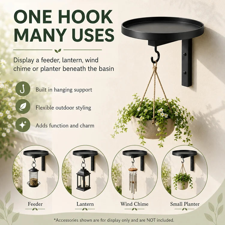 Wall-Mounted Metal Bird Bath & Feeder Station