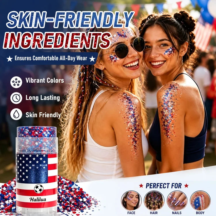 🦅4th of July Glitter Stick✨🔔Red, White & Blue Body & Hair Sparkle