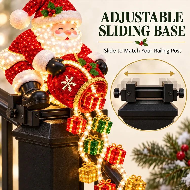 Light-Up Santa Gift Cascade – Christmas Stair Railing Decor