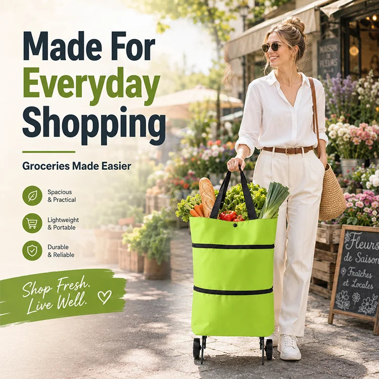 2-in-1 Foldable Rolling Shopping Tote
