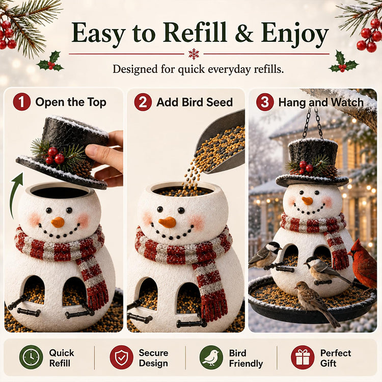 Christmas Snowman Hanging Bird Feeder – Festive Resin Backyard Feeder