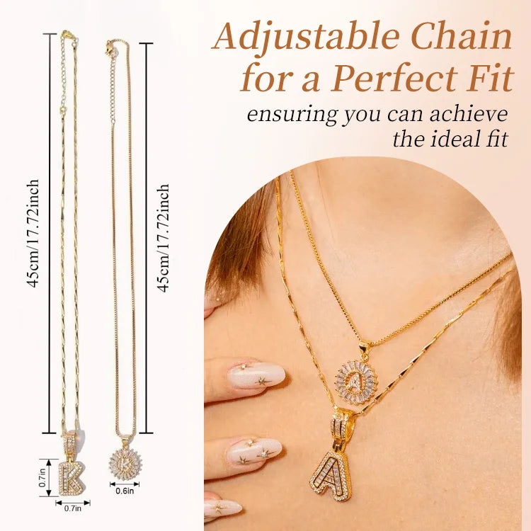 14K Diamond Letter Initial Necklaces Set (2-Piece)