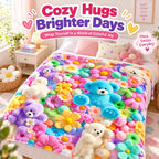 Whimsical Bunny & Teddy Floral Flannel Throw Blanket