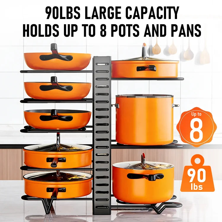 Adjustable Pot & Pan Organizer Rack for Cabinet Storage