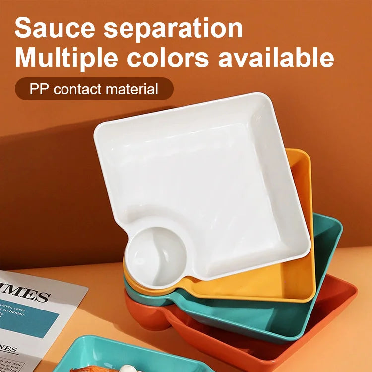 4-Piece Color Set Divided Serving Tray with Built-In Sauce Dish