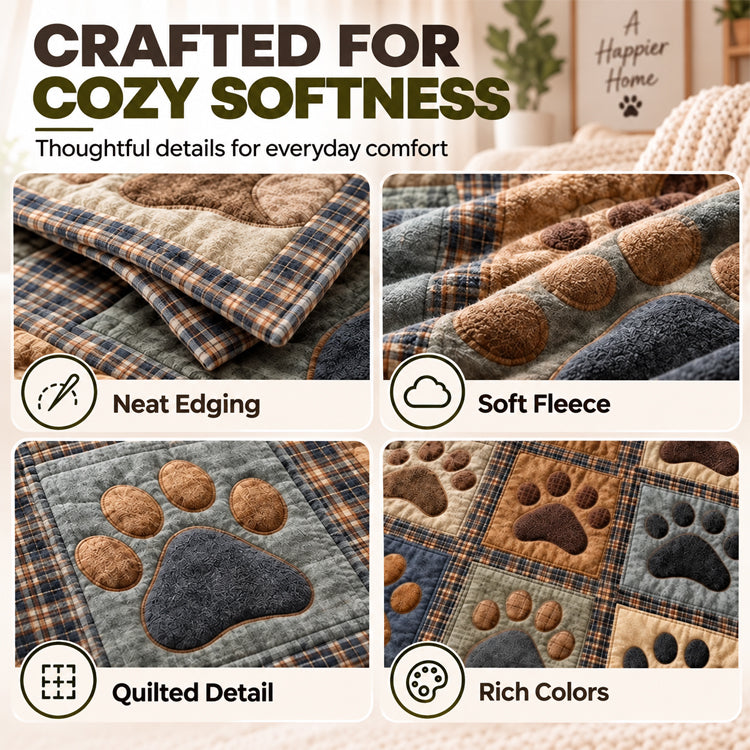 Paw Print Patchwork Flannel Throw Blanket