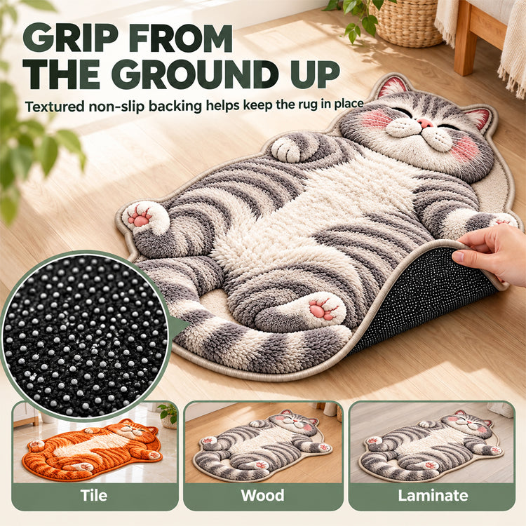 3D Plush Cat Floor Mat – Washable Absorbent Microfiber Rug