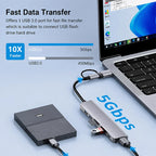 8-in-1 USB-C Hub Adapter with USB-A, USB-C, Audio & Fast Data Transfer
