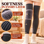 Extra-Long Thermal Knee Warmers – Plush Rabbit Fur-Lined Wool-Blend Leg Sleeves