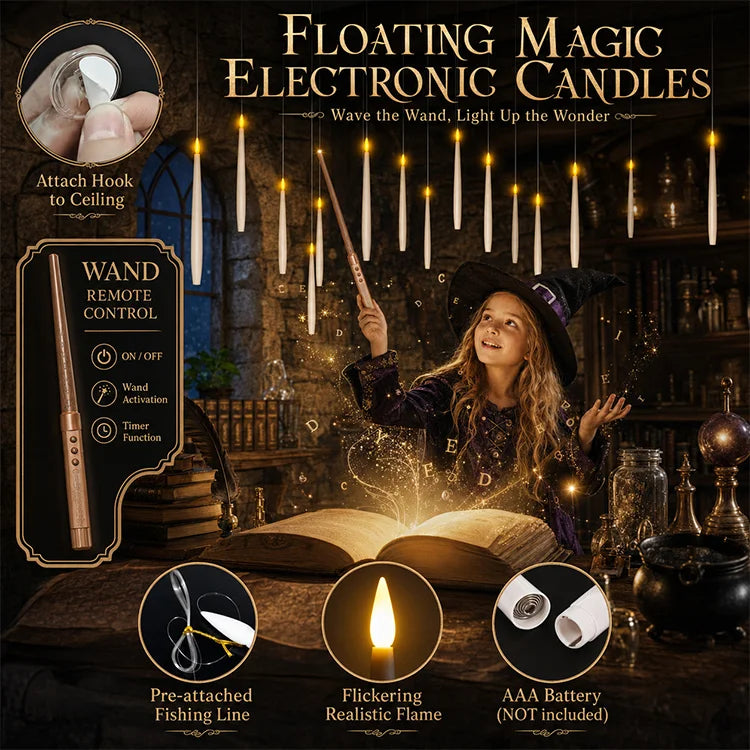 Magic Wand-Controlled Floating LED Candle Set