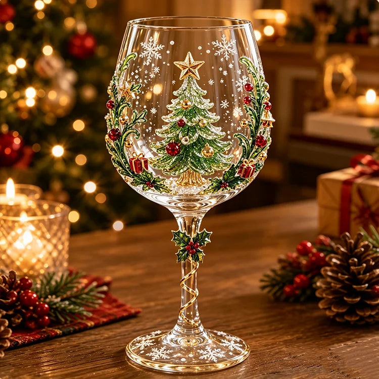Handcrafted 3D Christmas Wine Glass – Festive Holiday Goblet