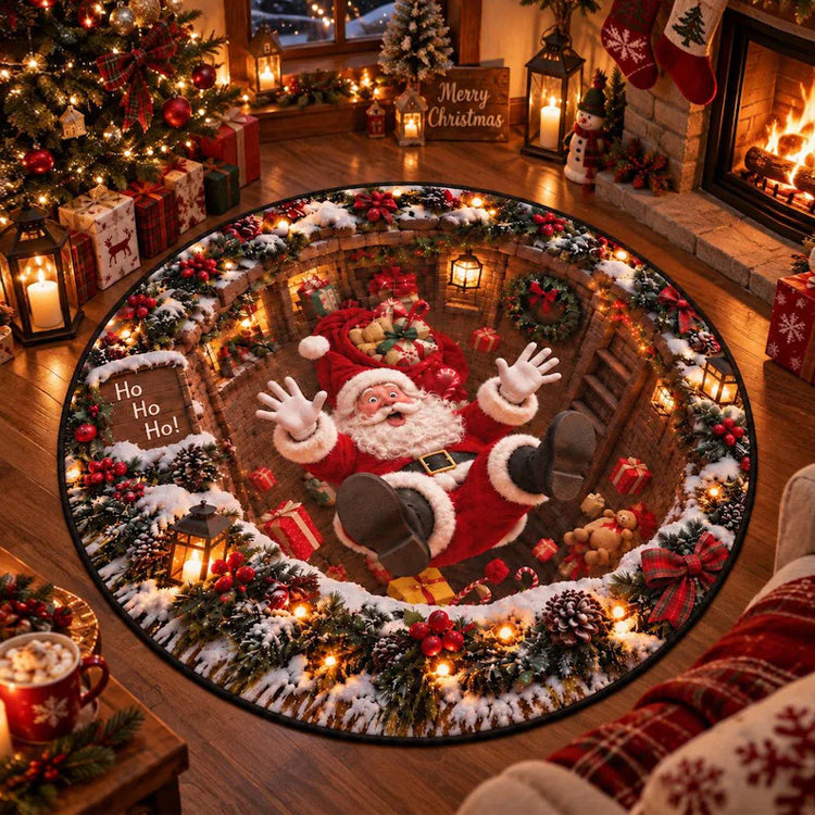 New 3D Christmas Illusion Round Rug – Fun Holiday Accent Floor Mat