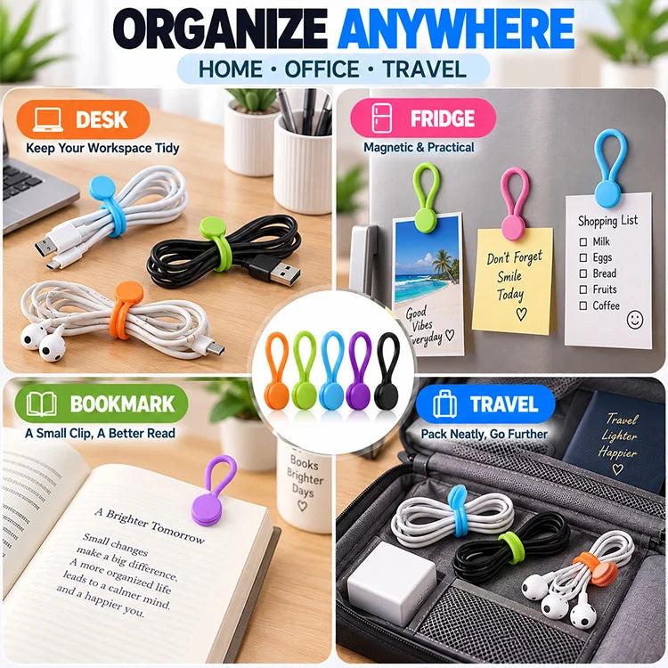 Reusable Magnetic Silicone Cable Ties – Flexible Snap-On Cord Organizer, 5PCS