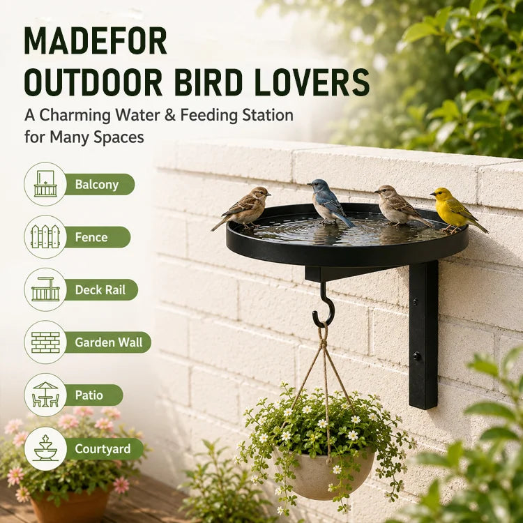 Wall-Mounted Metal Bird Bath & Feeder Station
