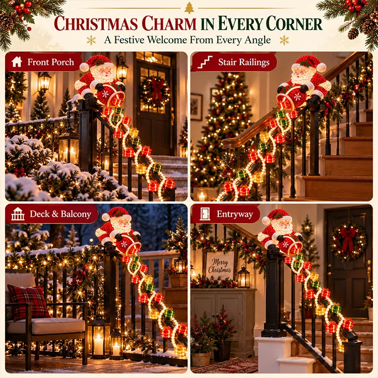 Light-Up Santa Gift Cascade – Christmas Stair Railing Decor
