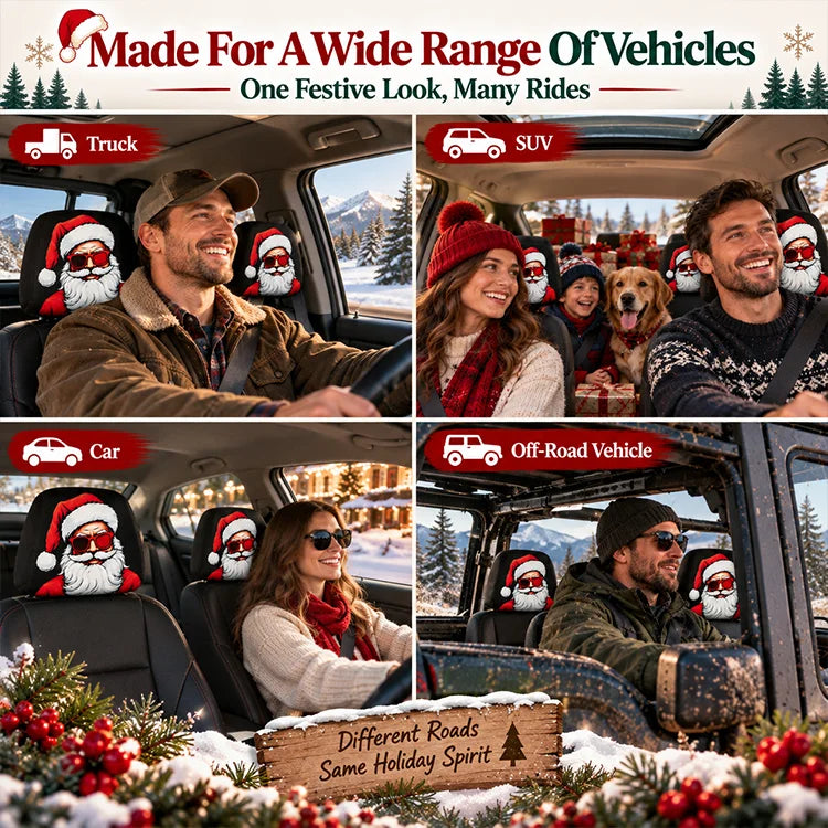 Christmas Car Headrest Cover – Stretch-Fit Holiday Seat Decor
