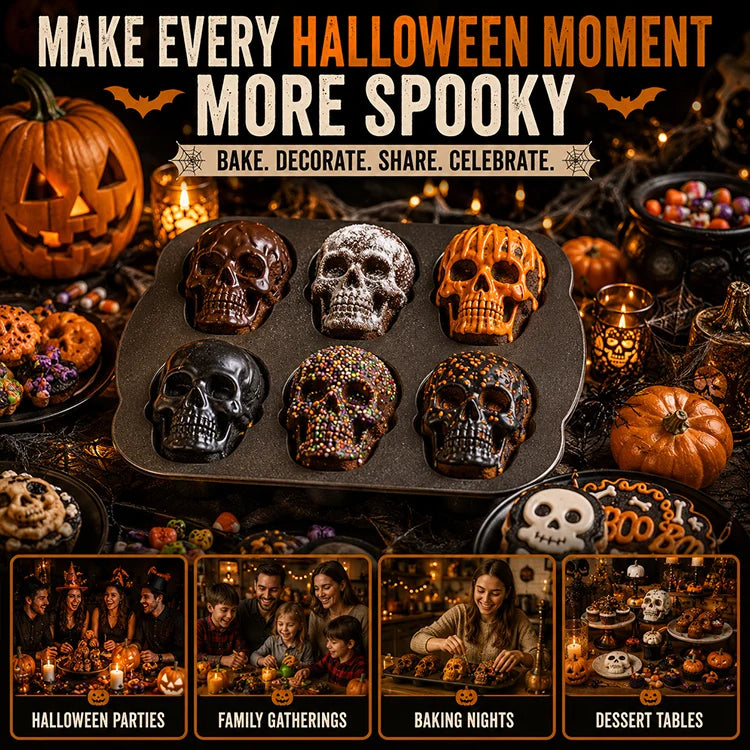 Halloween Haunted Skull Cakelet Pan – 6-Cavity Baking Mold
