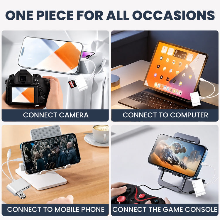 Camera to Phone Card Reader – Lightning & USB-C SD/microSD Adapter