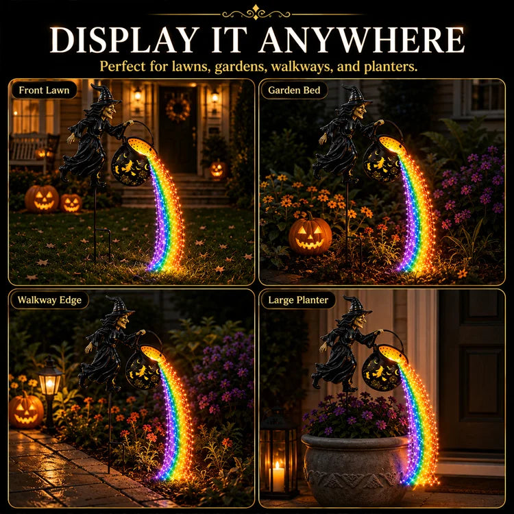 Flying Witch Cauldron Halloween Garden Light