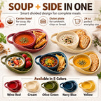 800G Real Ceramic Divided Bowl – 24 oz Soup & Side Serving Dish
