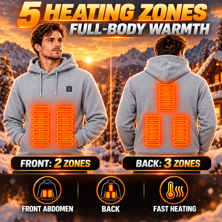 5-Zone Heated Pullover Hoodie – 3 Heat Levels USB Powered