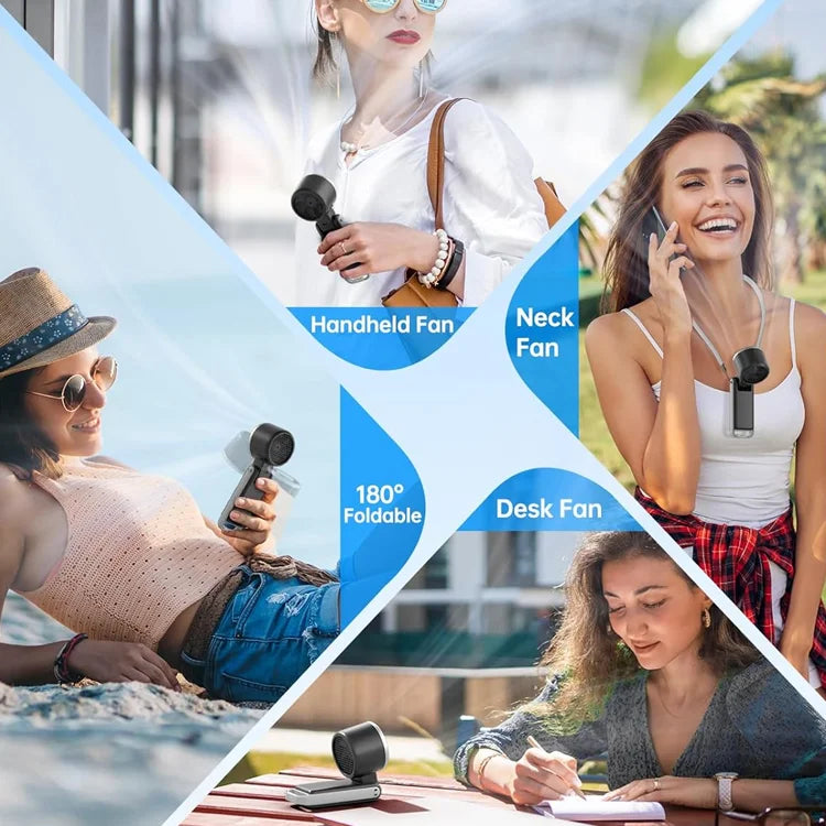 Portable Handheld Fan with LED Light — Strong Wind & Foldable Design