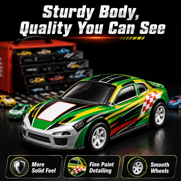 48-Piece Mini Racing Car Collection – Pull-Back Cars & Storage Garage