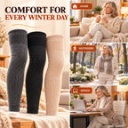 Extra-Long Thermal Knee Warmers – Plush Rabbit Fur-Lined Wool-Blend Leg Sleeves