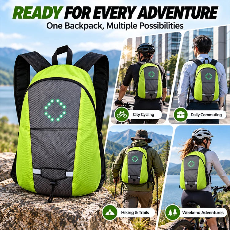 15.7" LED Turn Signal Cycling Backpack – Wireless Remote Safety Signal Bag