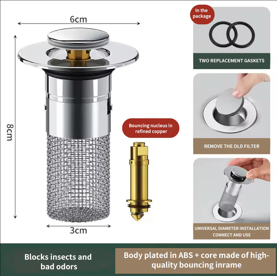 Eliminate Drain Odor Instantly — Pop-Up Sink Strainer