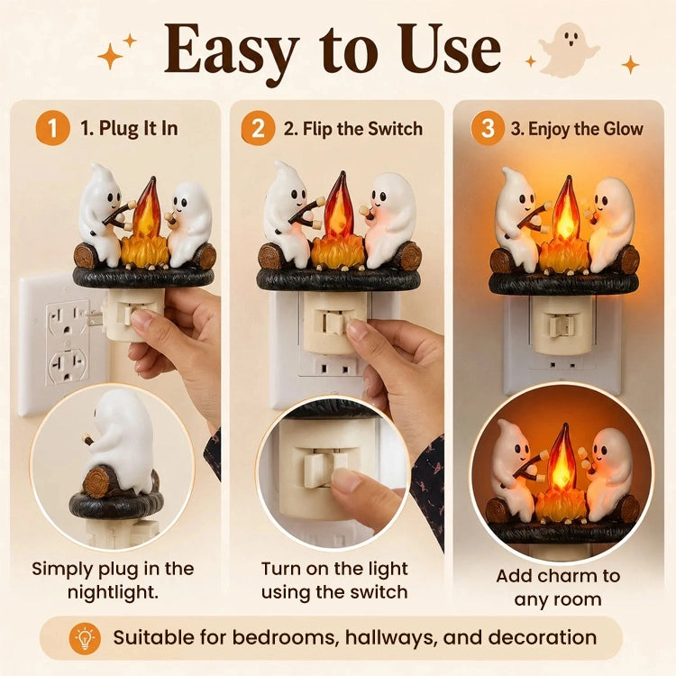 Spooky-Cute Ghost Campfire Plug-In Night Light