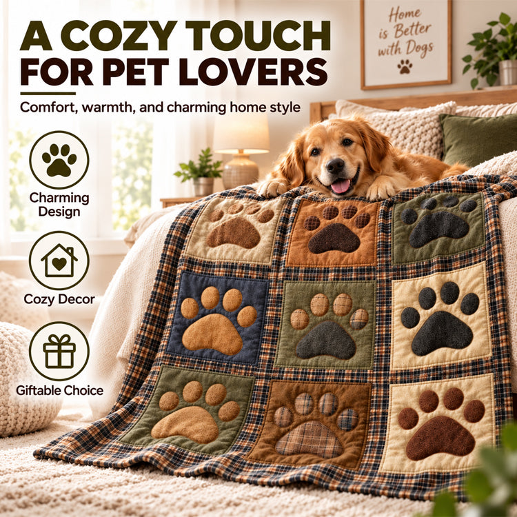 Paw Print Patchwork Flannel Throw Blanket