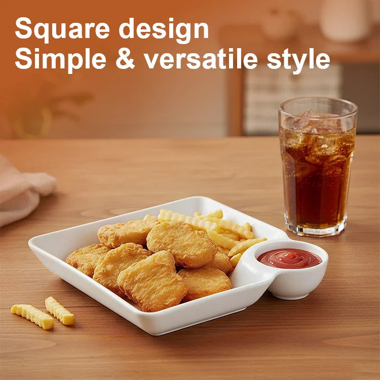 4-Piece Color Set Divided Serving Tray with Built-In Sauce Dish